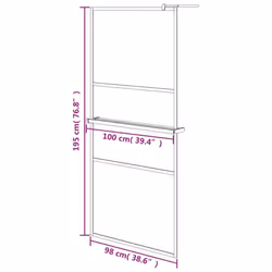 vidaXL Walk-in Shower Wall Bath Enclosure with Shelf ESG Glass and Aluminium - chrome, 100 x 195 cm/half frosted