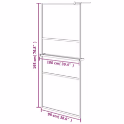 vidaXL Walk-in Shower Wall Bath Enclosure with Shelf ESG Glass and Aluminium - chrome, 100 x 195 cm/stone design