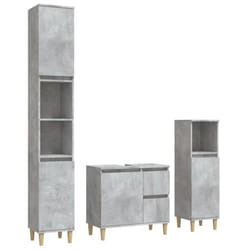 vidaXL Bathroom Cabinet Set Washroom Vanity Unit Set 3 Piece Engineered Wood - concrete grey