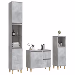 vidaXL Bathroom Cabinet Set Washroom Vanity Unit Set 3 Piece Engineered Wood - concrete grey
