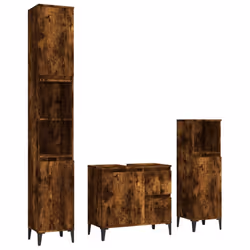 vidaXL Bathroom Cabinet Set Washroom Vanity Unit Set 3 Piece Engineered Wood - smoked oak