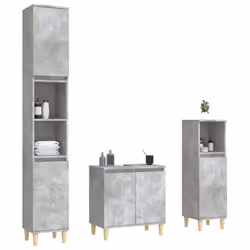 vidaXL Bathroom Furniture Set Washroom Vanity Unit 3 Piece Engineered Wood - concrete grey