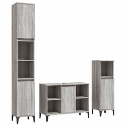 vidaXL Bathroom Furniture Set Washroom Vanity Unit 3 Piece Engineered Wood - grey sonoma