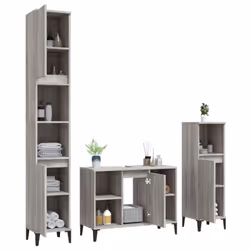 vidaXL Bathroom Furniture Set Washroom Vanity Unit 3 Piece Engineered Wood - grey sonoma