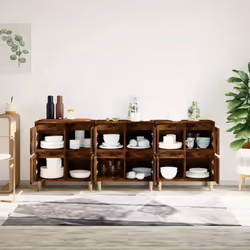 vidaXL Sideboards Storage Side Cabinet Cupboard Highboard Engineered Wood - smoked oak, 3 pcs - Additional view 2
