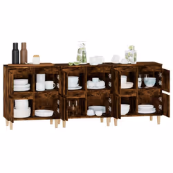 vidaXL Sideboards Storage Side Cabinet Cupboard Highboard Engineered Wood - smoked oak, 3 pcs - Additional view 4