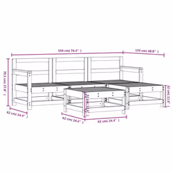 vidaXL Garden Lounge Set Outdoor Modular Sofa Set 5 Piece Solid Wood Pine - white