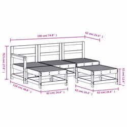 vidaXL Garden Lounge Set Outdoor Modular Sofa Set 5 Piece Solid Wood Pine - white