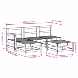 vidaXL Garden Lounge Set Outdoor Modular Sofa Set 5 Piece Solid Wood Pine - natural douglas