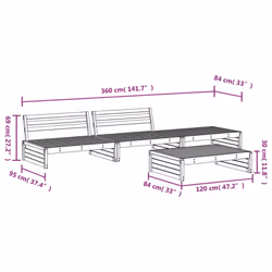vidaXL Garden Lounge Set Outdoor Modular Sofa Set 4 Piece Solid Wood Pine - honey brown