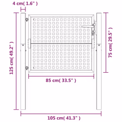 vidaXL Garden Gate Driveway Fence Gate Fence Panel Patio Gate Anthracite Steel - 105 x 125 cm - Additional view 5