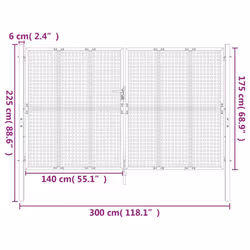 vidaXL Garden Gate Driveway Fence Gate Fence Panel Patio Gate Anthracite Steel - 300 x 225 cm - Additional view 5