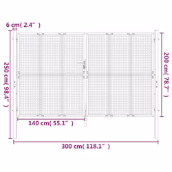 vidaXL Garden Gate Driveway Fence Gate Fence Panel Patio Gate Anthracite Steel - 300 x 250 cm - Additional view 5