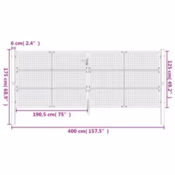 vidaXL Garden Gate Driveway Fence Gate Fence Panel Patio Gate Anthracite Steel - 400 x 175 cm - Additional view 3