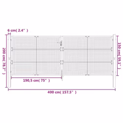 vidaXL Garden Gate Driveway Fence Gate Fence Panel Patio Gate Anthracite Steel - 400 x 200 cm