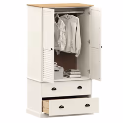 vidaXL Wardrobe Closet Clothes Wooden Storage Organiser VIGO Solid Wood Pine - white