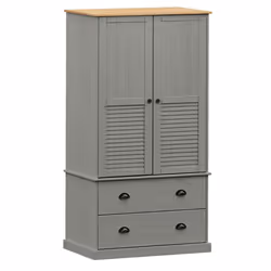 vidaXL Wardrobe Closet Clothes Wooden Storage Organiser VIGO Solid Wood Pine - grey