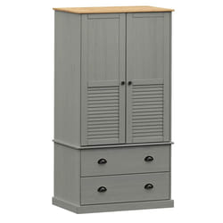 vidaXL Wardrobe Closet Clothes Wooden Storage Organiser VIGO Solid Wood Pine - grey