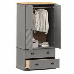 vidaXL Wardrobe Closet Clothes Wooden Storage Organiser VIGO Solid Wood Pine - grey