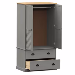 vidaXL Wardrobe Closet Clothes Wooden Storage Organiser VIGO Solid Wood Pine - grey