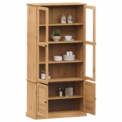 vidaXL Glass Display Cabinet Wooden Kitchen Cupboard VIGO Solid Wood Pine - brown - Additional view 4