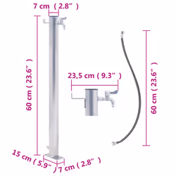 vidaXL Garden Water Column Patio Free Standing Water Fountain Stainless Steel - round, 60 cm - Additional view 8