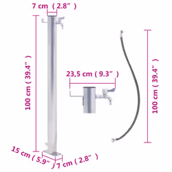 vidaXL Garden Water Column Patio Free Standing Water Fountain Stainless Steel - round, 100 cm