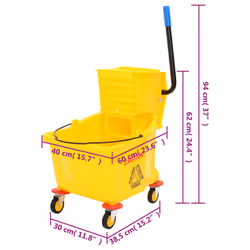 vidaXL Mop Bucket Mop Cart with Wringer and Wheels 36 L Yellow Polypropylene - 60 x 40 x 94 cm