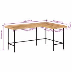vidaXL Desk Office Desk Computer Table Corner Desk Solid Wood Mango and Iron - Additional view 8