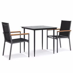 vidaXL Garden Dining Set Table and Chairs 3 Piece Black Textilene and Steel