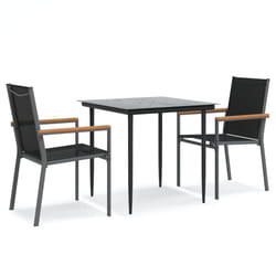 vidaXL Garden Dining Set Table and Chairs 3 Piece Black Textilene and Steel