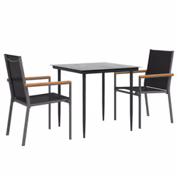 vidaXL Garden Dining Set Table and Chairs 3 Piece Black Textilene and Steel
