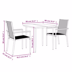 vidaXL Garden Dining Set Table and Chairs 3 Piece Black Textilene and Steel