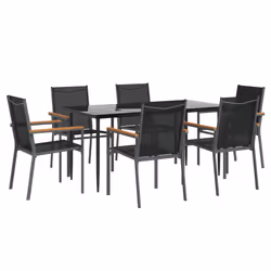 vidaXL Garden Dining Set Table and Chairs 7 Piece Black Textilene and Steel - 160 cm table length/ 6 piece - Additional view 2