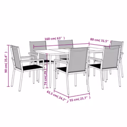 vidaXL Garden Dining Set Table and Chairs 7 Piece Black Textilene and Steel - 160 cm table length/ 6 piece - Additional view 8
