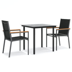 vidaXL Garden Dining Set Table and Chairs 3 Piece Black Textilene and Steel