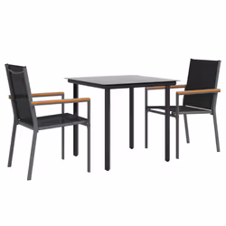 vidaXL Garden Dining Set Table and Chairs 3 Piece Black Textilene and Steel