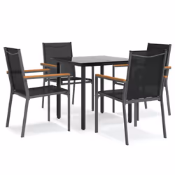 vidaXL Garden Dining Set Outdoor Table and Chairs Black Textilene and Steel - 80 cm table length/ 4 piece