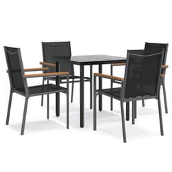 vidaXL Garden Dining Set Outdoor Table and Chairs Black Textilene and Steel - 80 cm table length/ 4 piece
