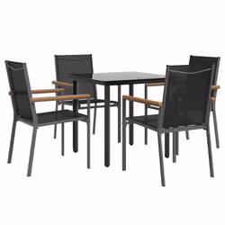 vidaXL Garden Dining Set Outdoor Table and Chairs Black Textilene and Steel - 80 cm table length/ 4 piece