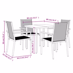 vidaXL Garden Dining Set Outdoor Table and Chairs Black Textilene and Steel - 80 cm table length/ 4 piece