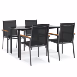 vidaXL Garden Dining Set Outdoor Table and Chairs Black Textilene and Steel - 140 cm table length/ 4 piece