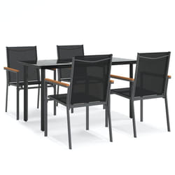 vidaXL Garden Dining Set Outdoor Table and Chairs Black Textilene and Steel - 140 cm table length/ 4 piece