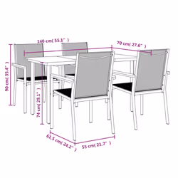 vidaXL Garden Dining Set Outdoor Table and Chairs Black Textilene and Steel - 140 cm table length/ 4 piece