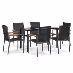 vidaXL Garden Dining Set Outdoor Table and Chairs Black Textilene and Steel - 140 cm table length/ 6 piece