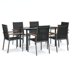vidaXL Garden Dining Set Outdoor Table and Chairs Black Textilene and Steel - 140 cm table length/ 6 piece