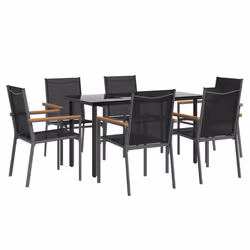vidaXL Garden Dining Set Outdoor Table and Chairs Black Textilene and Steel - 140 cm table length/ 6 piece