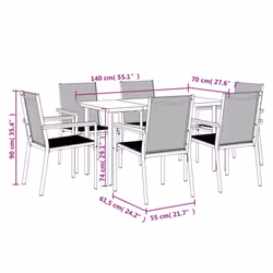 vidaXL Garden Dining Set Outdoor Table and Chairs Black Textilene and Steel - 140 cm table length/ 6 piece