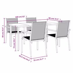 vidaXL Garden Dining Set Outdoor Table and Chairs Black Textilene and Steel - 160 cm table length/ 4 piece - Additional view 8