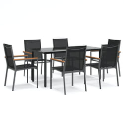 vidaXL Garden Dining Set Outdoor Table and Chairs Black Textilene and Steel - 160 cm table length/ 6 piece